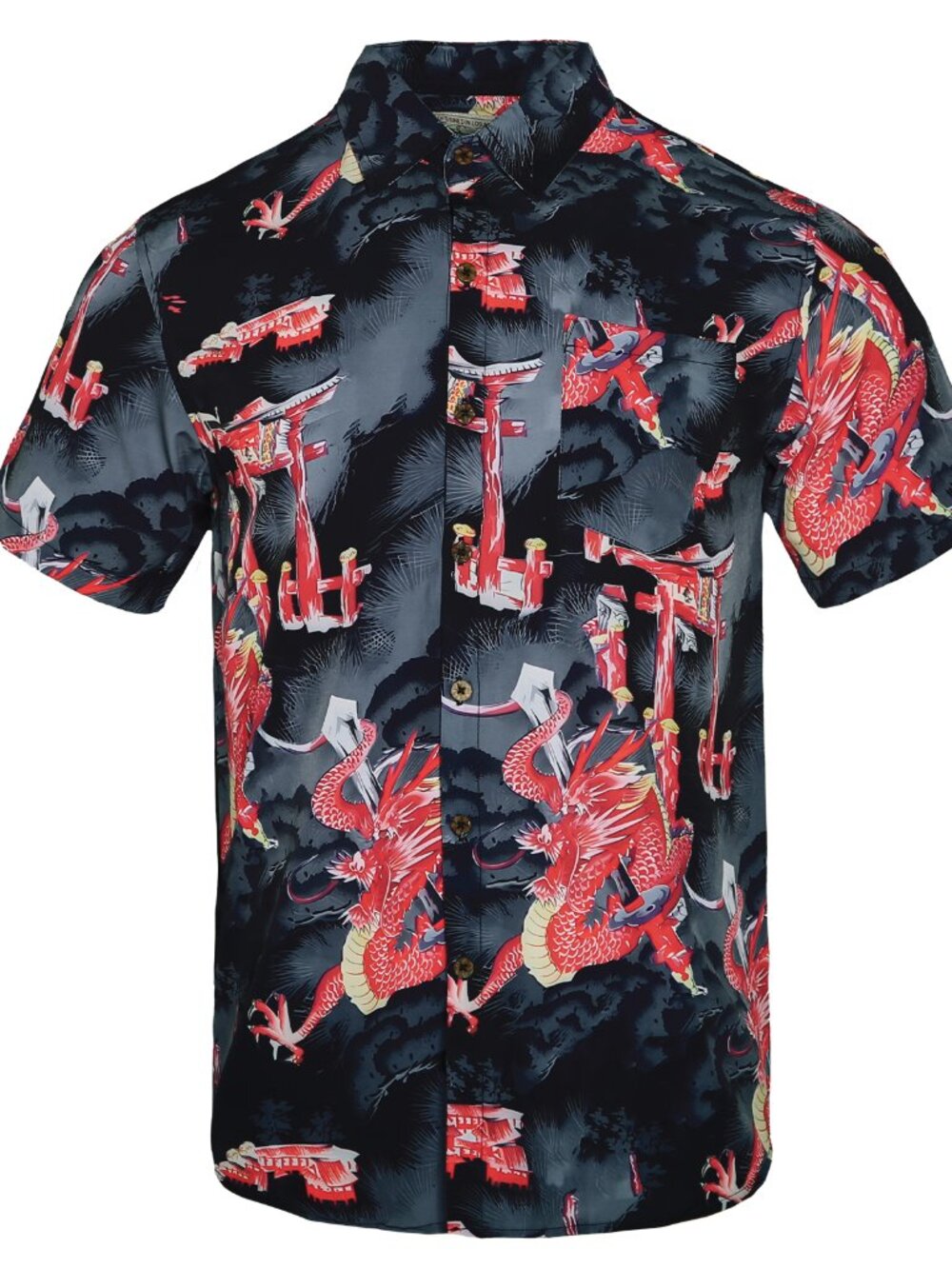 Mens Dragon Print Hawaiian Shirt Short Sleeve Casual Button Down Beach Shirt